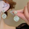 French Vintage Diamond Imitation Pearl Geometric Silver Needle Earrings Court Earrings