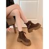 Brown Maillard heightened platform Martin boots autumn with skirt and thin short boots