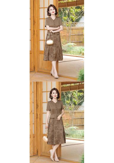 Mom's Elegant Chinese-Style Plus Size Dress: Slimming, Tummy-Concealing Summer Short Sleeve for Middle-Aged and Elderly Women