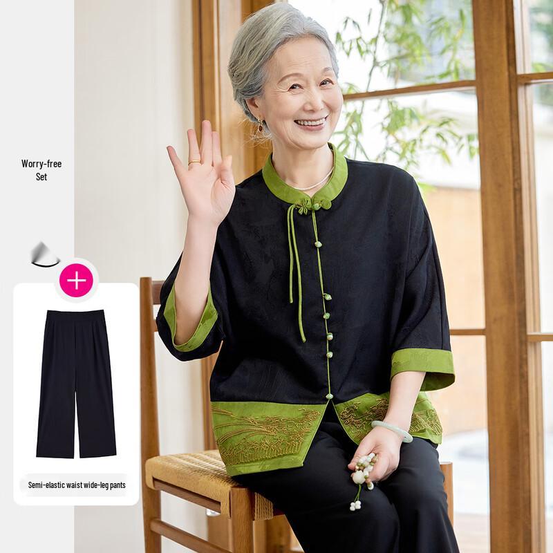 

SIFONE Женский летний комплект в китайском стиле: топ на пуговицах и брюки XL