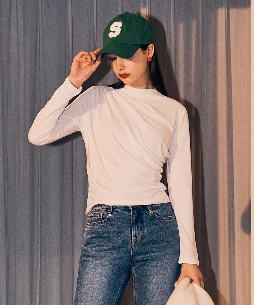 SILN Shirring Long Sleeve T-Shirts (White)