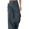 Women's Deep Grey Asymmetrical Tie Waist Wide Leg Pants