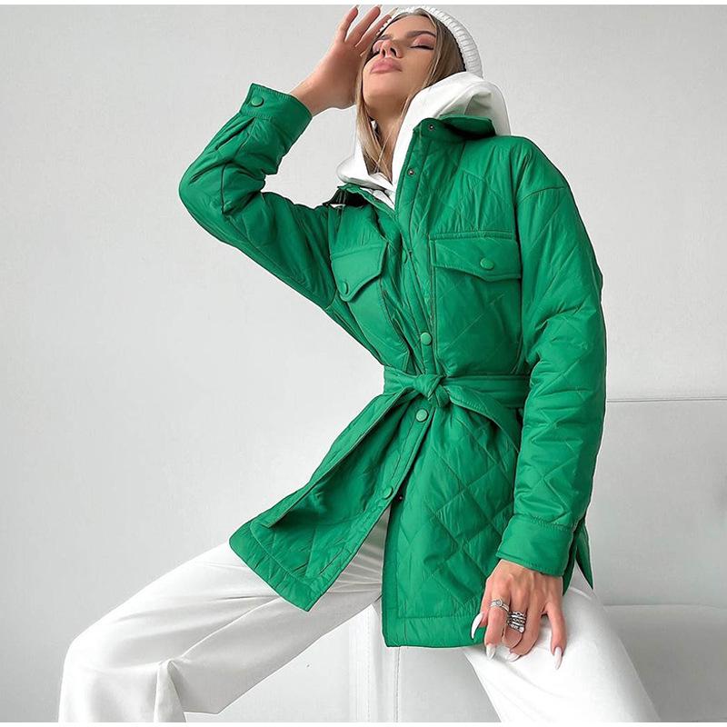Abrigo Largo Acolchado de Algodón con Solapa para Mujer - 2023 Otoño/Invierno Chaqueta Gruesa y Cálida