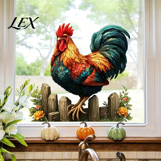Removable Window Cling 1/2 Sheets Farmhouse Rooster Static Cling, Cock Glass Decals Sticker Decor, Reusable Decal for Home Living Room
