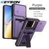 KEYSION Card Slot Holder Bag Phone Case for ZTE Blade A56 Slide Camera Protection Kickstand Shockproof Cover for Blade A56 Pro