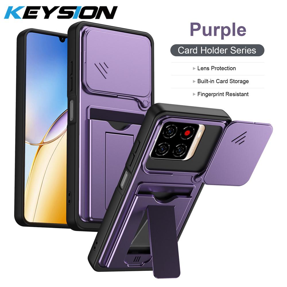 KEYSION Card Slot Holder Bag Phone Case for ZTE Blade A56 Slide Camera Protection Kickstand Shockproof Cover for Blade A56 Pro