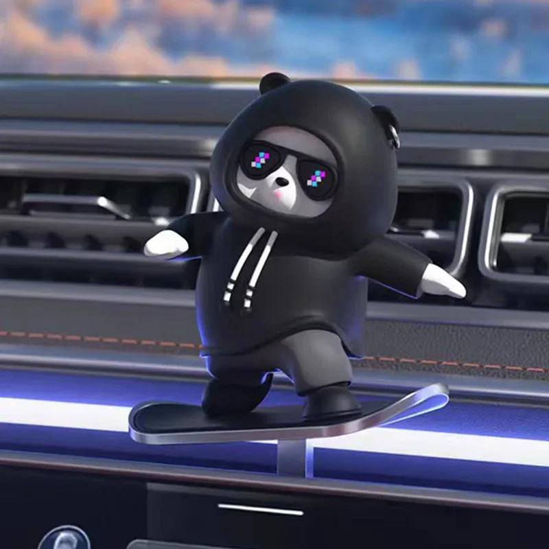 Interesting Car Interior Decoration Mini Cute Cartoon Skateboard Bear Central Control Screen Sliding Creative Car Ornaments
