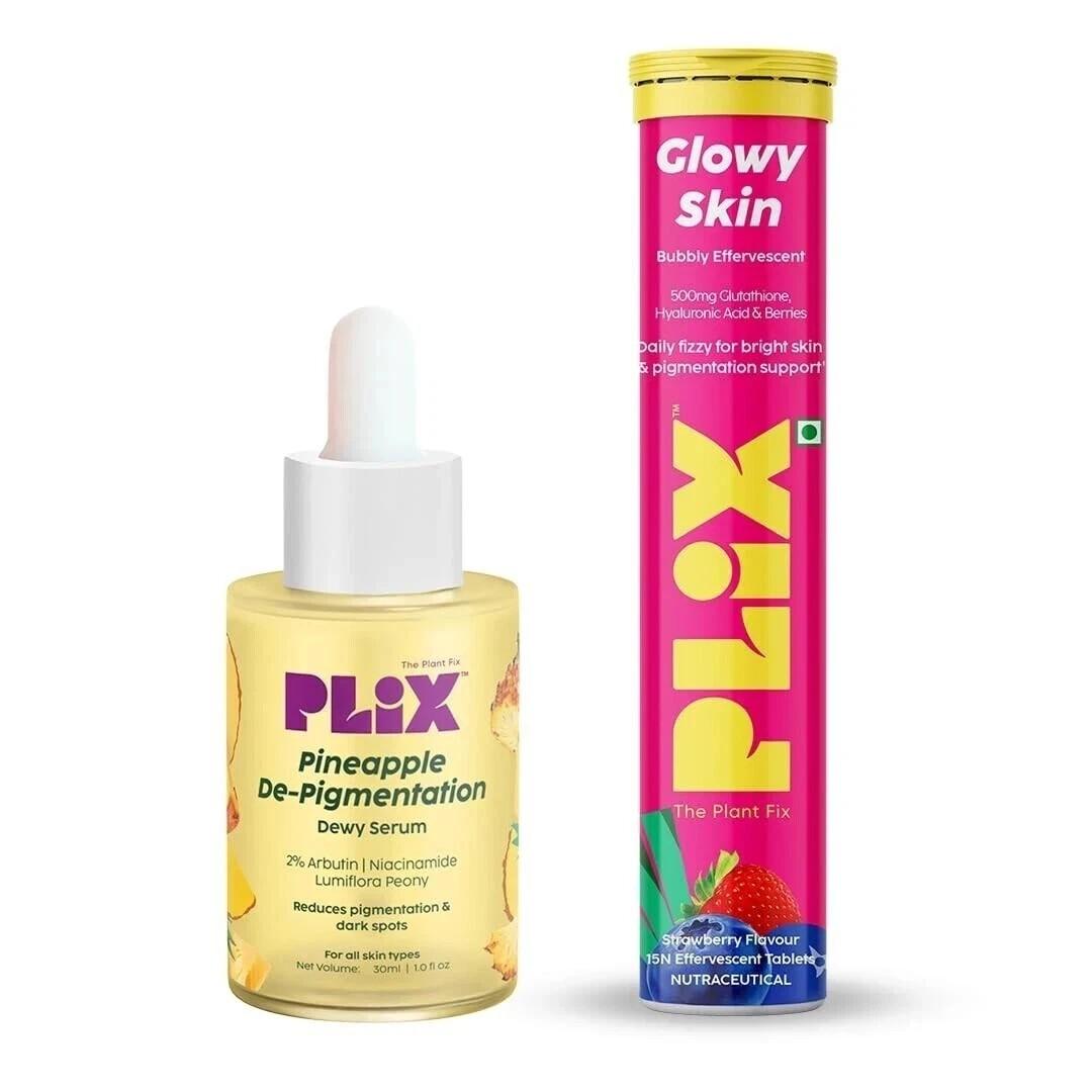 

PLIX - Glutathione Skin Glow 15 Effervescent Tab & Pineapple Serum 30ml Combo