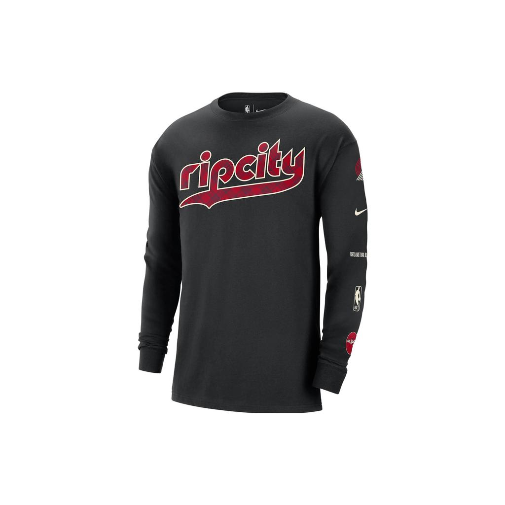 Nike Portland Trail Blazers 2023/24 City Edition Letter Pattern Printed Crew Neck Long Sleeve T-Shirt Men Tops Black FN1125-010