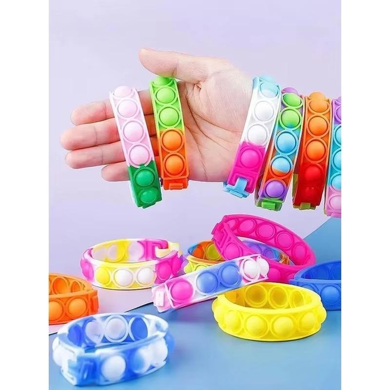 10 szt. silikonowa bransoletka dekompresyjna bąbelkowa światowa zabawka antystresowa kolorowa silikonowa bransoletka zabawka dla dorosłych dzieci