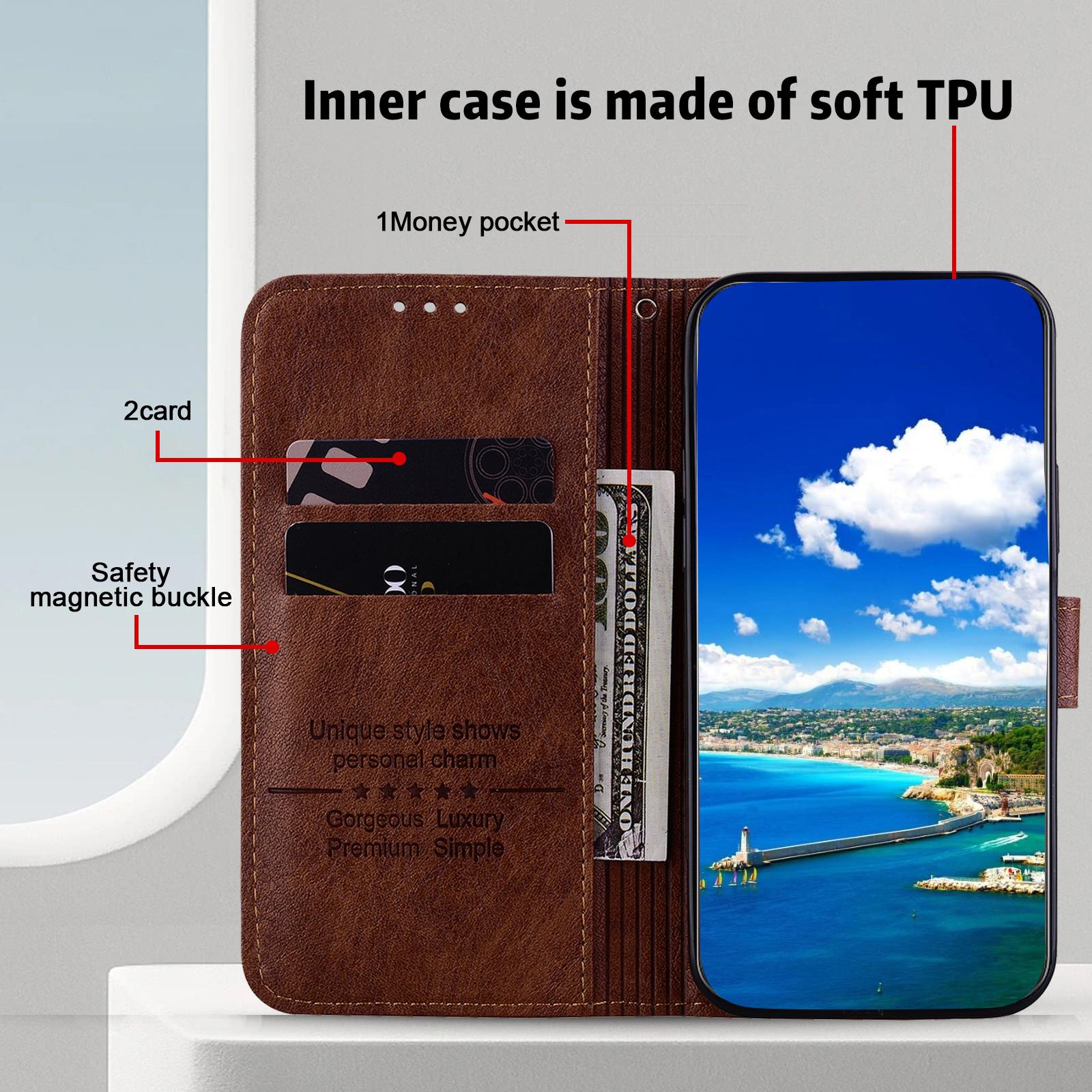 

For Google Pixel 8 Solid Color Folio Flip PU Leather Wallet Case Cell Phone Stand Cover Brown