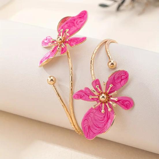 Blumen Armband Armmanschette Damen Oberarmmanschette Verstellbares Offenes Armreif Armband Handgelenk Schmuck für Party Hochzeit Urlaub