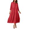 Women's Casual Fashion Shirt Dress Button Collar Flowing Maxi Dress