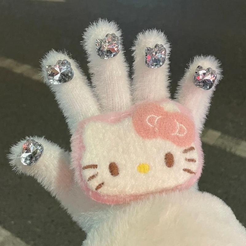 1 Pair Cute Kt Cat Plush Glove Hello Kitty Gloves With Gilrs Cartoon Thickened Warm Christmas Gifts For Students