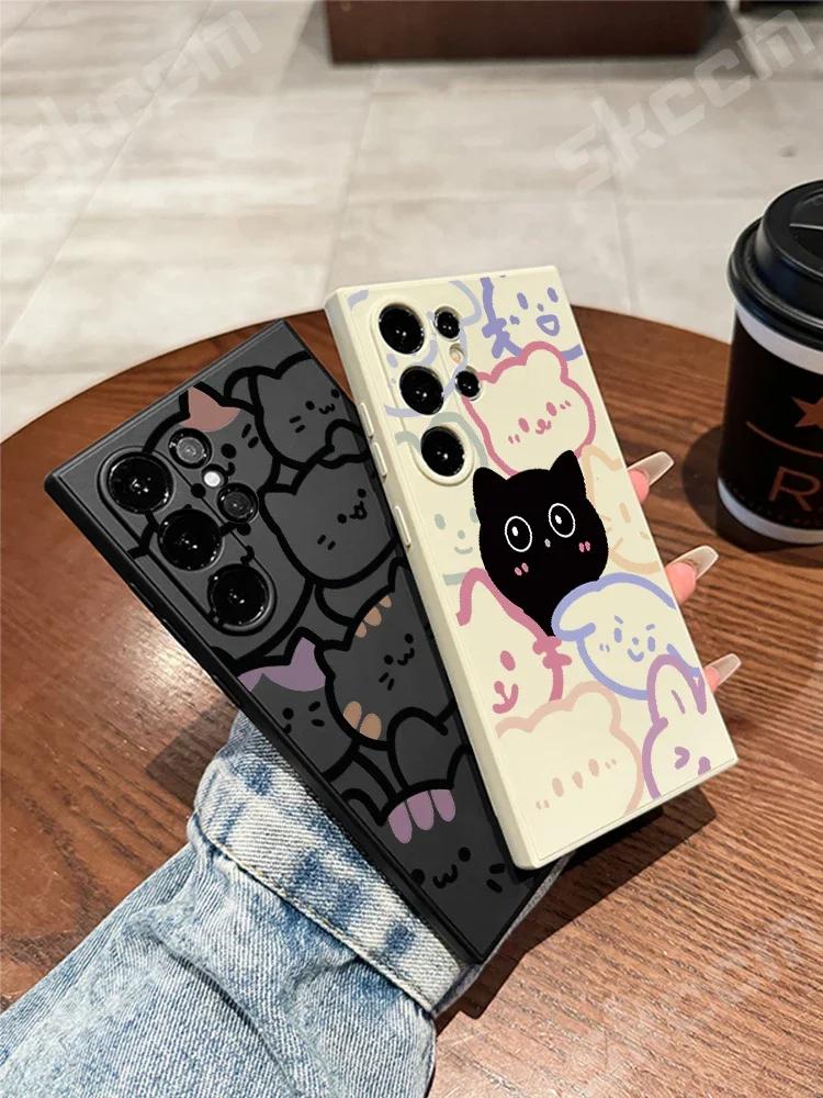 Cartoon Animal Cute Cat Phone Case For Samsung Galaxy S24 Ultra S23 FE S22 S20 Plus A15 A35 A50 A51 A54 A55 A71 A72 A73 Cover