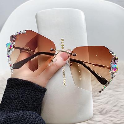 Mulheres de luxo oceano lente óculos de sol senhoras sem aro strass óculos de sol unisex moda gradiente oversized anti-reflexo