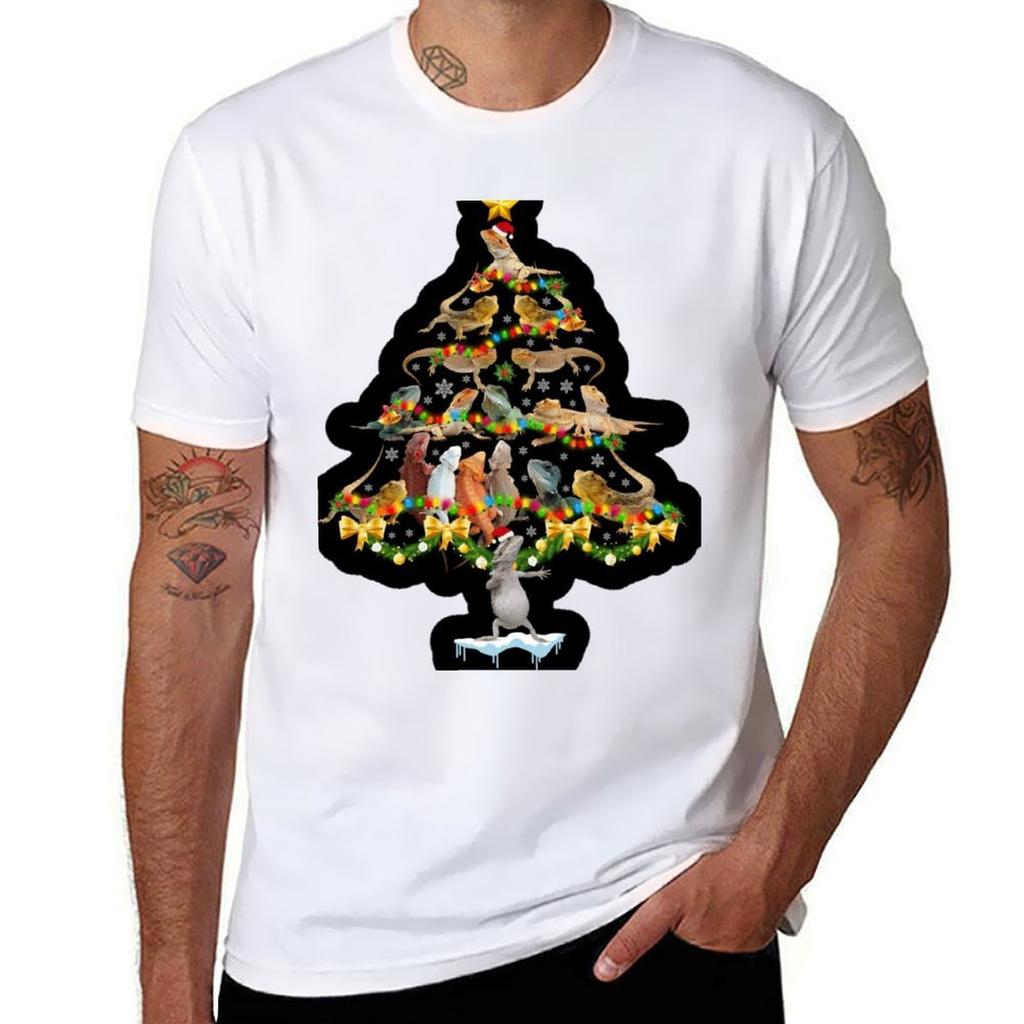 Bearded Dragon Christmas Tree Funny TShirt High Elasticity Sports Tee Shirt