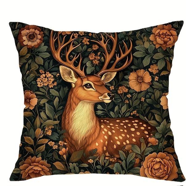 Vintage Floral Animal Pillow Covers SquirrelDeerRabbitFox Polyester Washable Cottagecore Home Decor