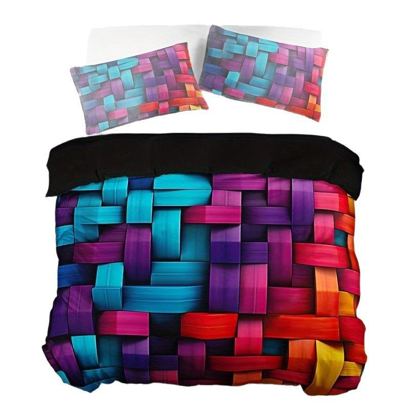 Color geometric duvet set high definition printing bedding suitable for family dormitory decoration
