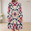 Women Plus Size V Neck Long Sleeve Printed Curved Hem Casual Dress