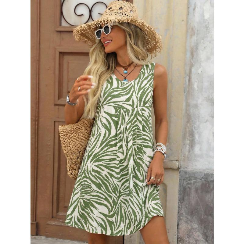 Summer Casual Patchwork Print Sleeveless Mini Dress