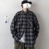 Men's Spring/Fall Long-Sleeve Checkered Shirt, Japanese-Style Retro Cool Shirt, Teenage Lapel Casual Jacket
