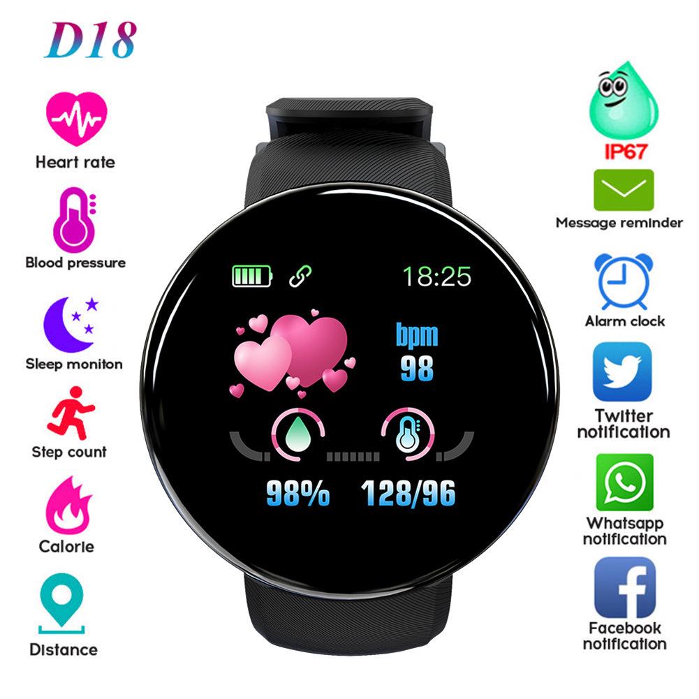 D18 Smart Bracelet: Color Screen, Call Alerts, Step Counter, Waterproof, Heart Rate & Blood Pressure Monitor.
