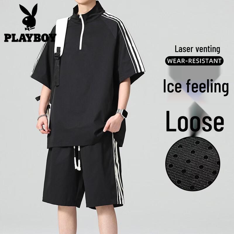 PLAYBOY Men s Summer Short Sleeve Shorts Sport Set 3XL