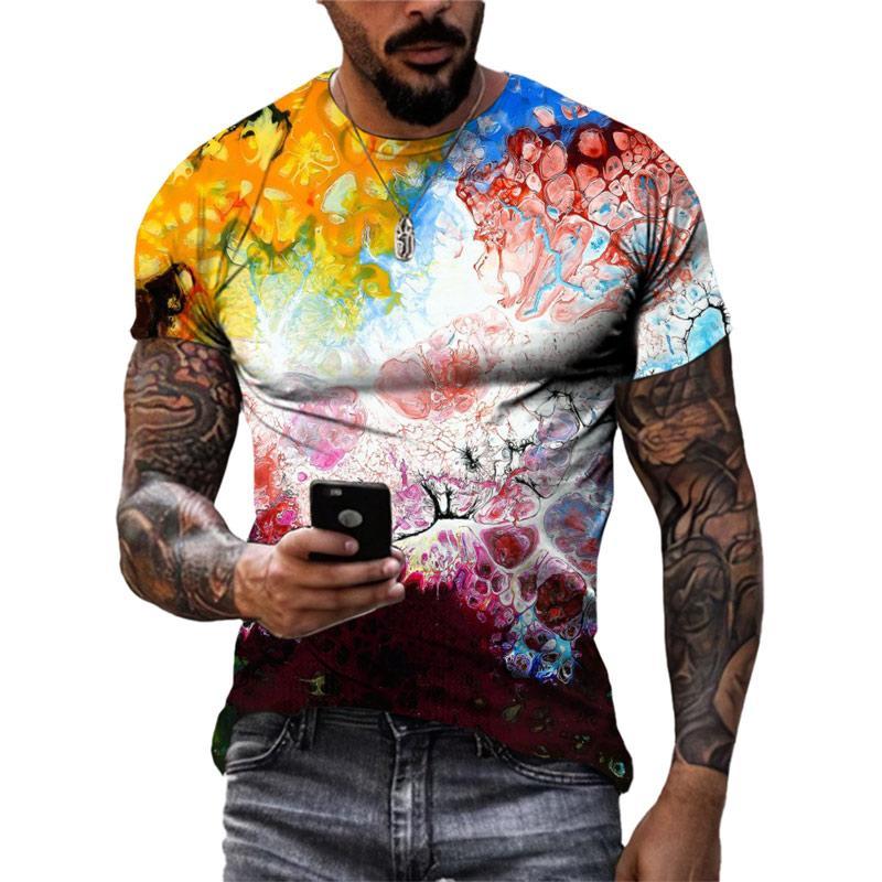 Colorful Graffiti Graphics T Shirts Summer Fashion Short Sleeve 3D Ink Splash Printed T-shirts