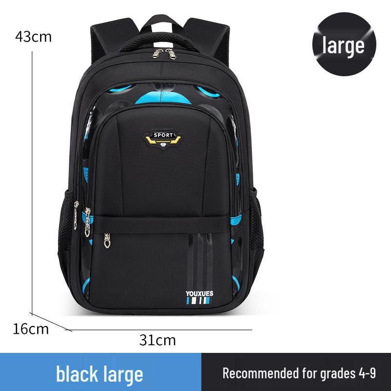 Boys' Water-Repellent Multi-Compartment Backpack, Large Capacity, Double Shoulder, for Grades 3-6 & Junior High.