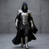 Set Completo Armatura Placcata Argento Mantello Nero con Cappuccio Cavaliere Medievale Costume Cosplay LARP