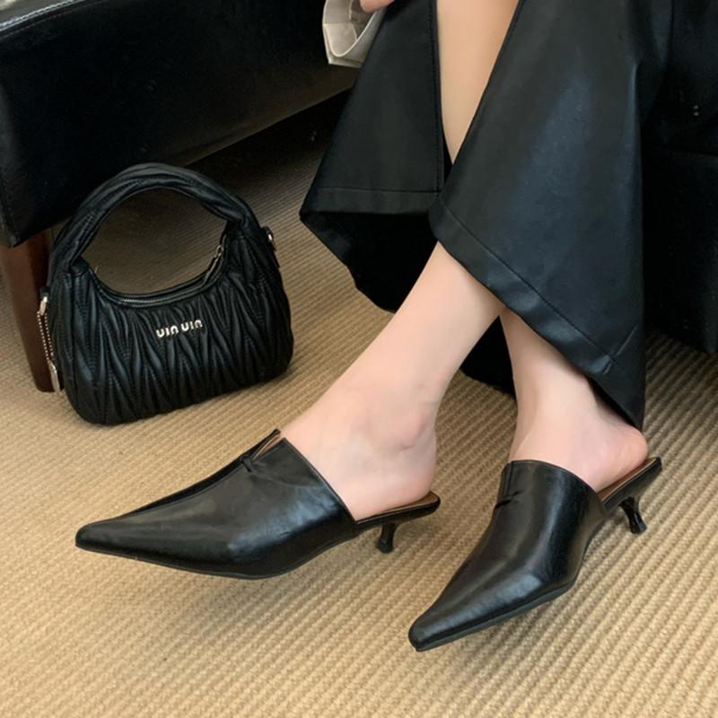 

Мода Танцуем Новый Бренд Женские Мюли Обувь Мода Острый Носок Неглубокие Туфли-Шлепанцы Тонкий Низкий Каблук Платье Сандалии 36 чёрный