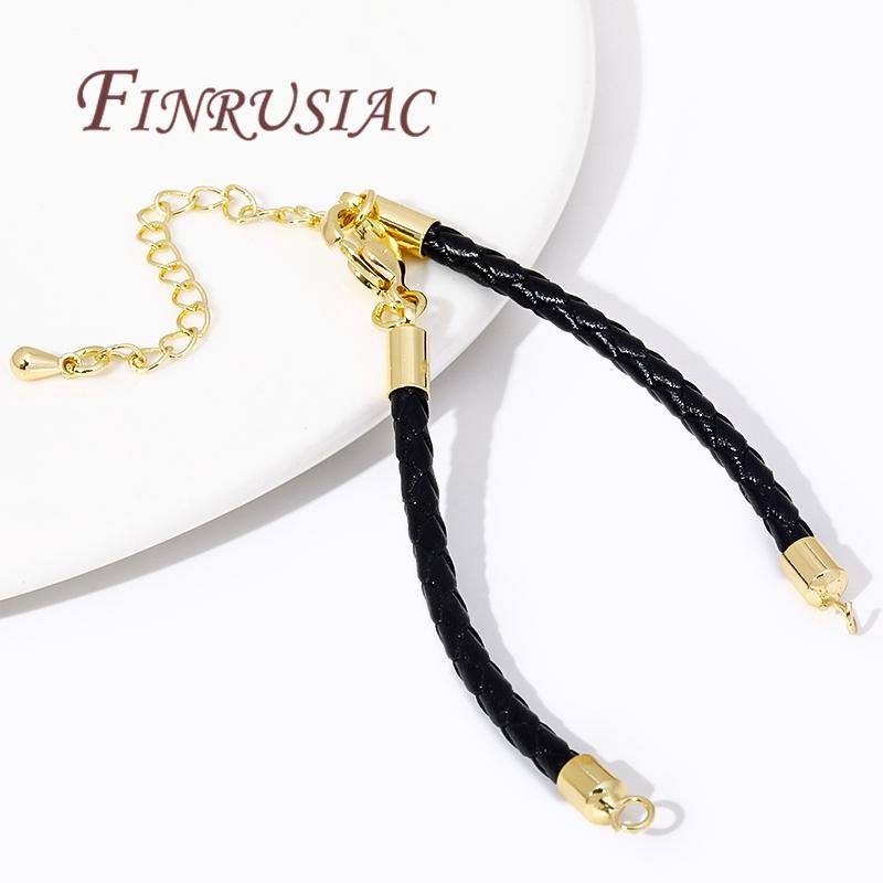 

18K Gold Plated Leather Cords Chain with Adjustable Extension Tail Chain Lobster Clasps Connector,DIY Bracelet Jewelry Findings 2 Pieces