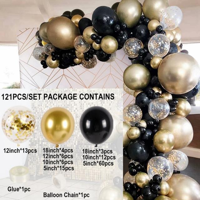 

Комплект гирлянд из воздушных шаров, хромированные, золотые, латексные, черные шары, свадьба, выпускной, вечеринка, день рождения, украшения в виде шаров