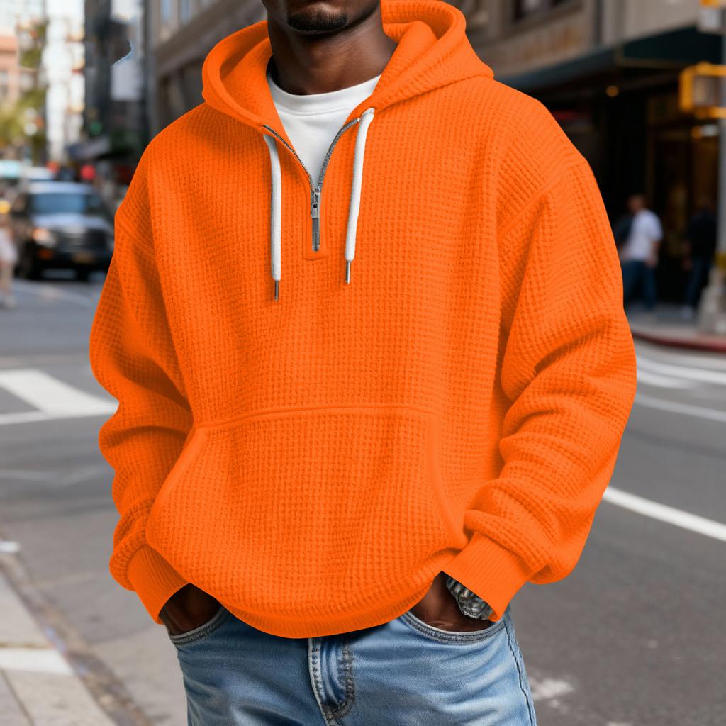 Men's Casual Color Zipper Long Sleeve Hooded Sweatshirt, Everyday Zipper Casual Long Sleeve T-Shirt