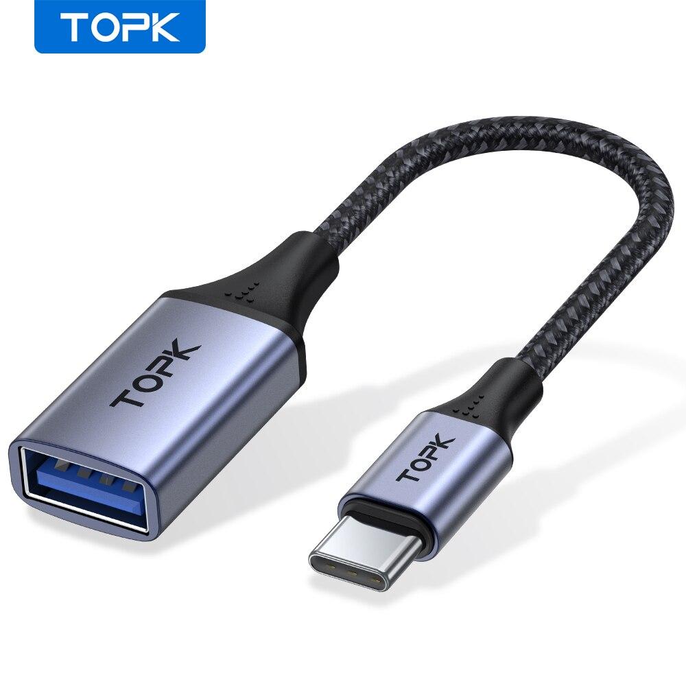 

TOPK USB C to USB A Dapter OTG Cable Type C Male to USB 3.0 2.0 Female Cable for MacBook Pro Samsung Type C Adapter сірий