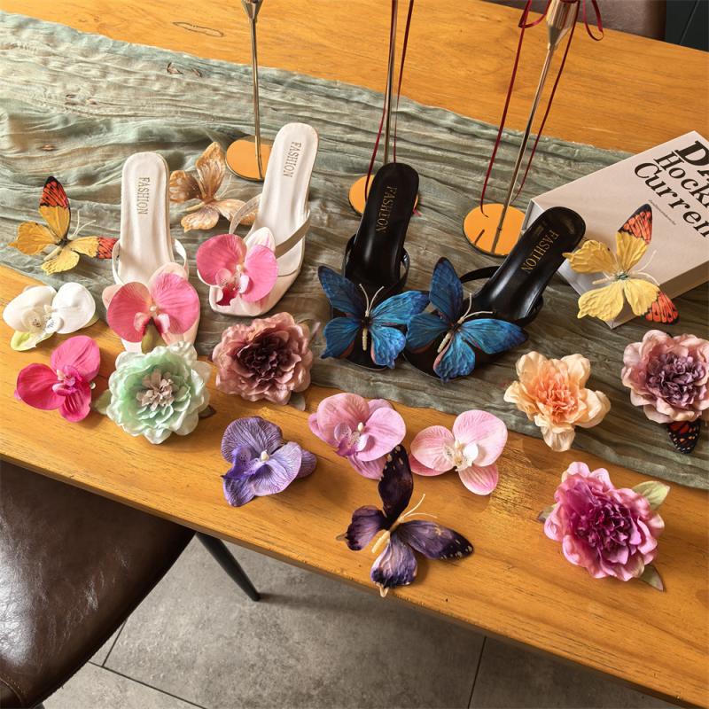 1Pair Sandals Decorations Flower Shoe Accessories Vacation Style Removable Butterfly Orchid Shoes Charms Diy Shoe Buckle