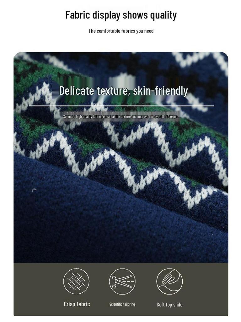 Autumn 2025 Retro Ethnic Round Neck Knit Sweater Coat