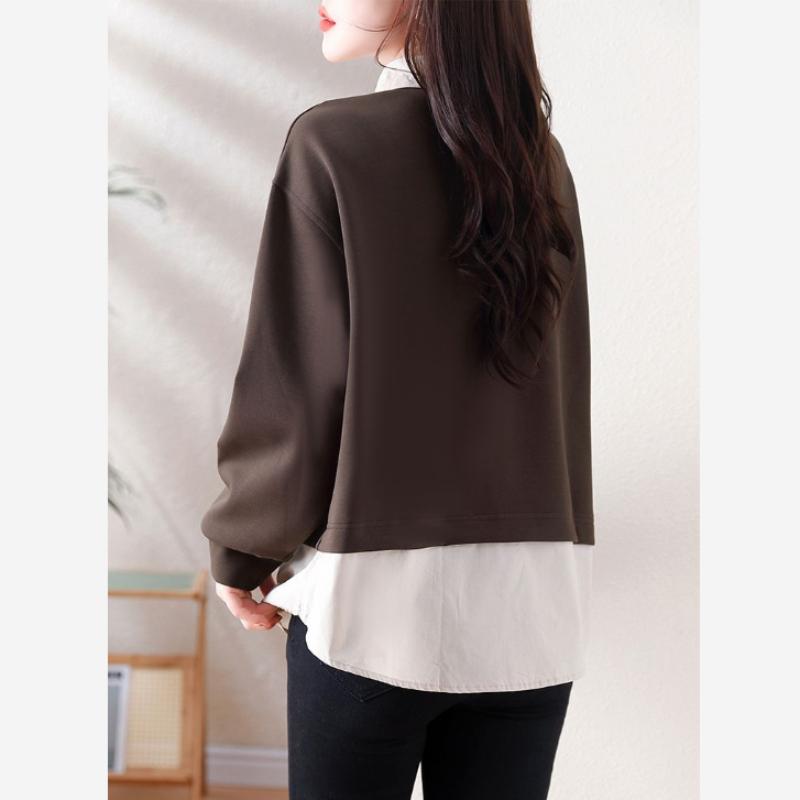 Módní svetr s falešným dvoudílným designem Dámský Korejská verze s kontrastním prošíváním Ležérní tričko Top