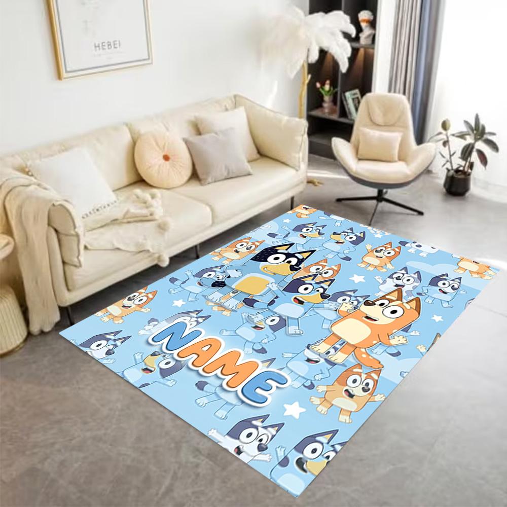 Bluey Friends Adventure Personalized Name Floor Rug Office Rug Design for Game Room Bedrooms Balcony Dormitory Antislip Carpet Decorate Offices