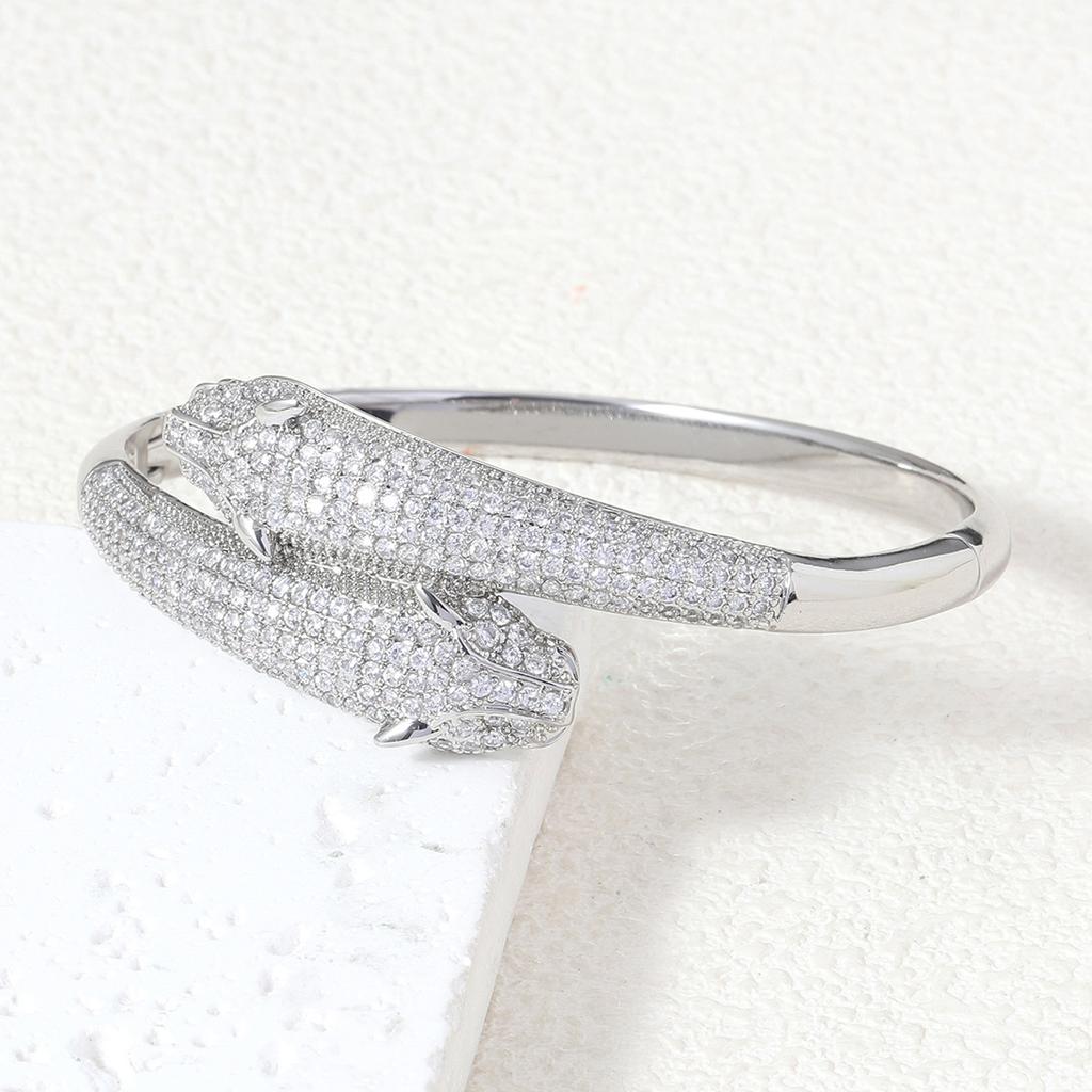 Zirconia Double-headed Leopard Bracelet Light Luxury High-end Open Bracelet European and American