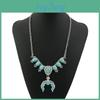 Ethnisch Stil Künstlicher Türkis Anhänger Halskette Mit Mehrschichtiger Kette Für Bohème Mode