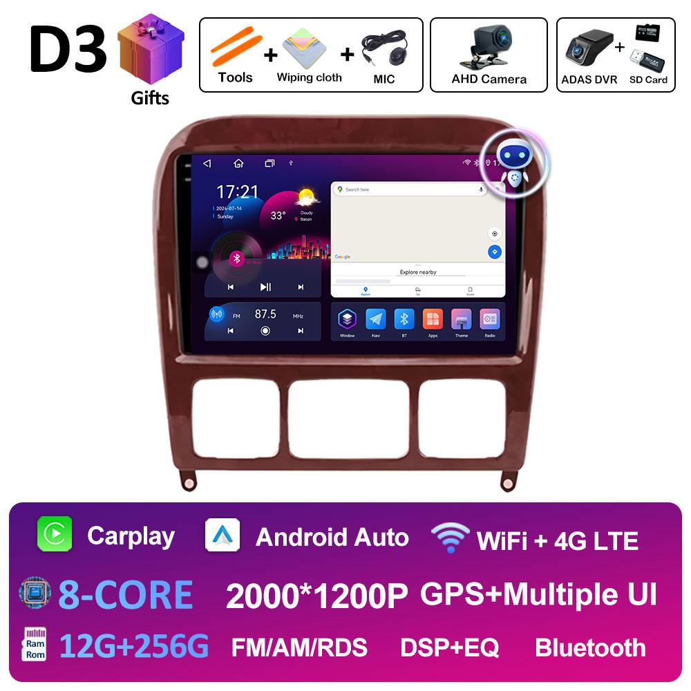 9 inch Android 14 For Mercedes Benz S Class W220 S280 S320 S350 S400 S430 S500 S600 AMG 1998 - 2002 2003 2004 2005 Head Unit BT