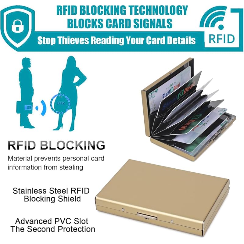 Stealodeal Gold Premium RFID Blocking Metal ATM/Credit/Debit 8 Slots for Men & Women Card Holder золотой