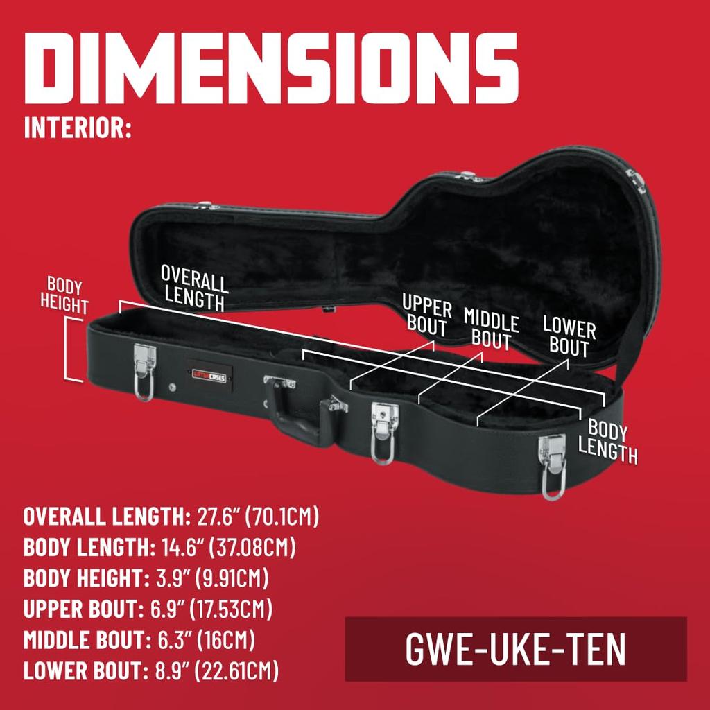 Gator Cases Gator Hard Case for Tenor Plywood with Tolex GWE Series Ukulele, Size, Lamination, GWE-UKE-TEN