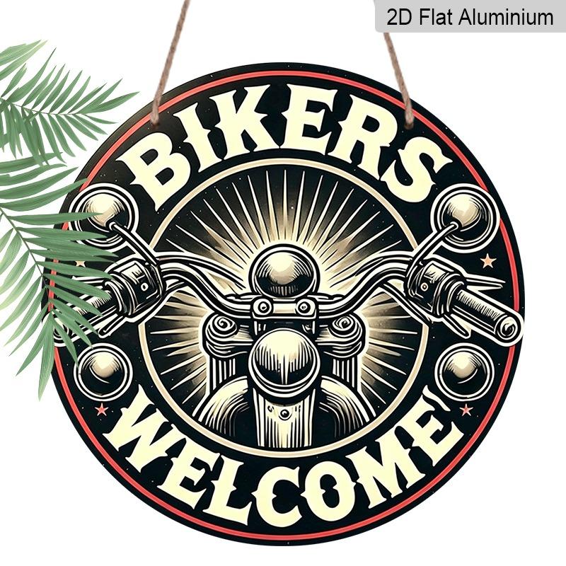 

2D Flat, Retro-style Premium Round Aluminum Wall Hanging, Available in Various Sizes, Motorcycle Pattern Welcome Sign. Suitable for Various Venues 20*20cm