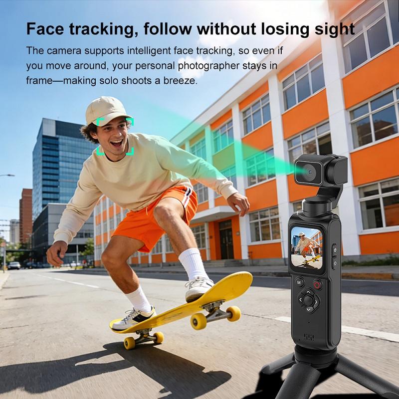 4K Handheld Vlogging Camera with WiFi—Outdoor Pocket Gimbal Camera,Handheld Video Camcorder with Audio & Video Recording