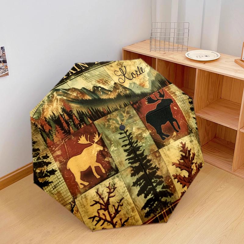 

1 PC Automatic Folding Umbrella - Retro Animals Pattern, Portable & Foldable Design with 8 Ribs, Christmas Birthday Gifts