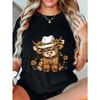 Oversized T Shirt Black Cute Bull Wearing Cowboy Hat With Flowers Print Casual Summer Outfit For Women