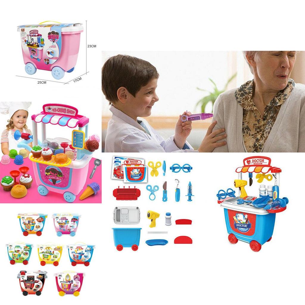 Cute Simulation Kids Ice Cream Shop Kitchen Cart Pretend Toy Set Role Play Gift